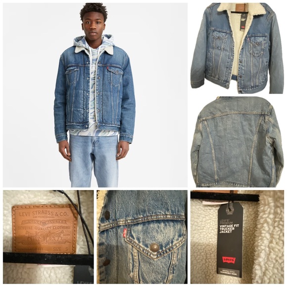 Levi's Men's Denim Sherpa Lined Insulated Trucker Denim Jacket, Light Wash, S - Picture 11 of 12